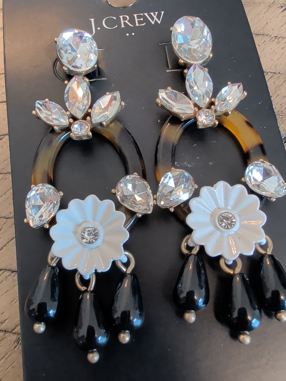 J.Crew White Flower & Tortoiseshell Crystal Drop Earrings